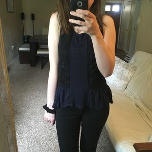 AE navy lace peplum tank